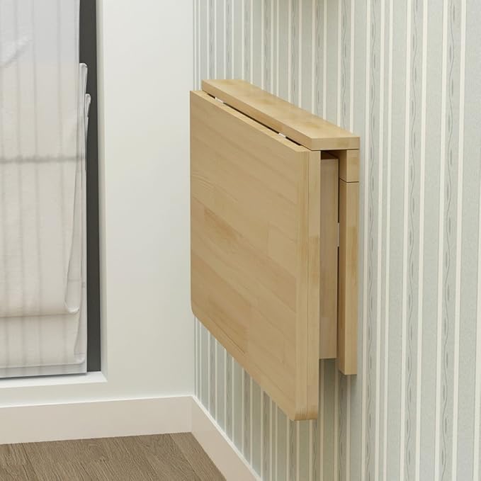 MM MELISEN Wood Folding Desk - Natural 29.5x19.6 Inch Wall Mount Fold-Down Table for Small Spaces. Perfect as a Kitchen prep spot, Craft Station, or Bedroom Desk. Easy Install, Sturdy, Folds Away