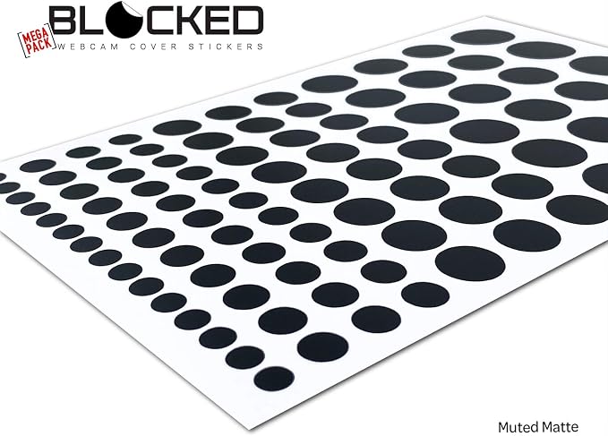 Blocked Original Vinyl Webcam Cover Stickers | Restickable & Stackable Privacy Covers | for All Camera-endable Devices | 5-Sizes | 95 Black (Muted Matte)