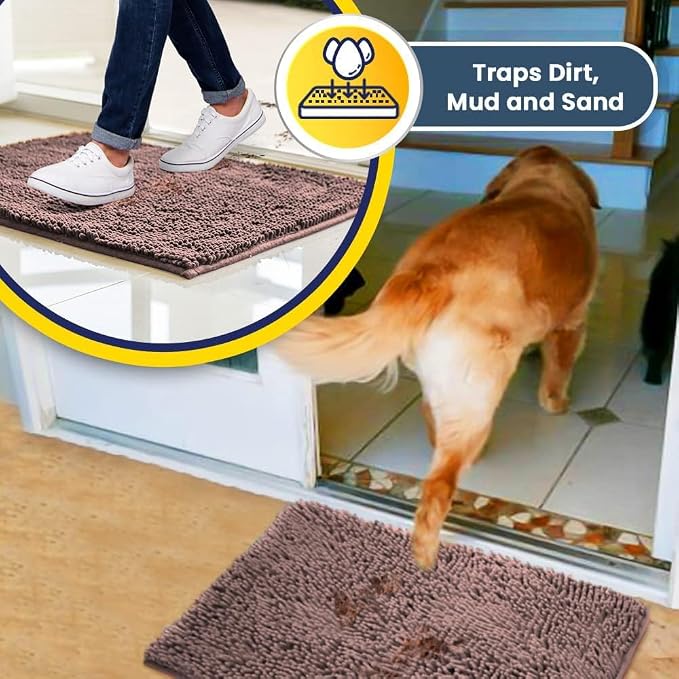 Muddy Mat® | Super Absorbent Door Mat Indoor, Microfiber Quick Dry Chenille Entryway Rug, Non-Slip Front Door Mat, Indoor Mats for Entryway, Machine Washable Pet Rug, Blush Pink 19" x 30"