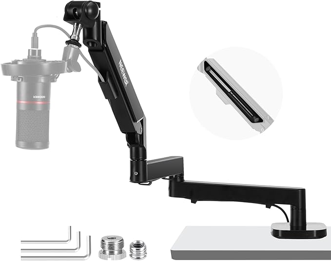 Neewer Low Profile Mic Arm Desk Mount, 360° Swivel Boom Arm with Pneumatic Damping Adjustable, Cable Management, Compatible with Shure MV7 SM7B Blue Yeti Gaming Streaming Podcast Microphone, MS002
