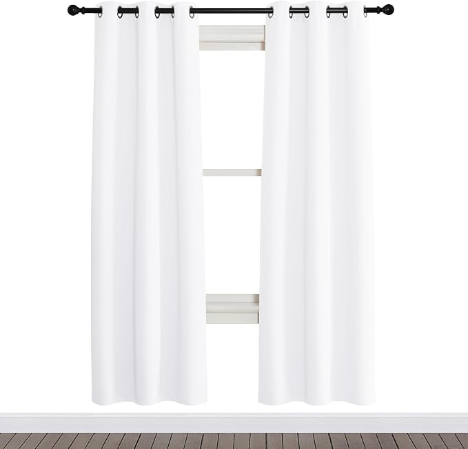 NICETOWN Room Darkening Window Treatment Curtain, Pure White, Single Panel, 34 by 72, Energy Smart Thermal Insulated Block Out Sunlight Shade & Blind for Bedroom with Grommet Ring Top