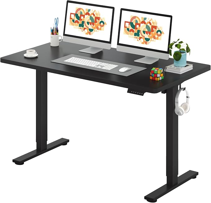 SANODESK One-Piece Electric Standing Desk, Seamless 55 x 28'' Ergonomic Height Adjustable Sit Stand Desk with Memory Presets for Home Office Computer Workstation, Black Frame/Black Top