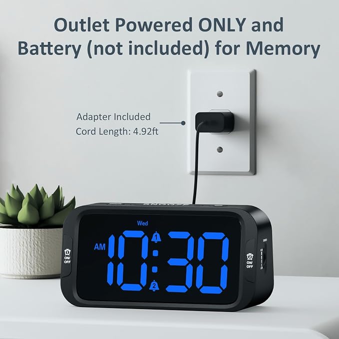 Odokee Digital Dual Alarm Clock for Bedroom with 0-100% Dimmable Display | Easy to Set Alarm Clock with Weekday/Weekend Mode - Loud Alarm for Heavy Sleepers with 5 Sounds Adjustable Volume - Blue