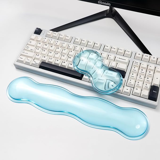 Ergonomic Silicone Gel Keyboard and Mouse Wrist Rest Set – Clear Wrist Rest for Keyboard 60%/68%/75%, Comfort & Support for Typing and Gaming (Blue)