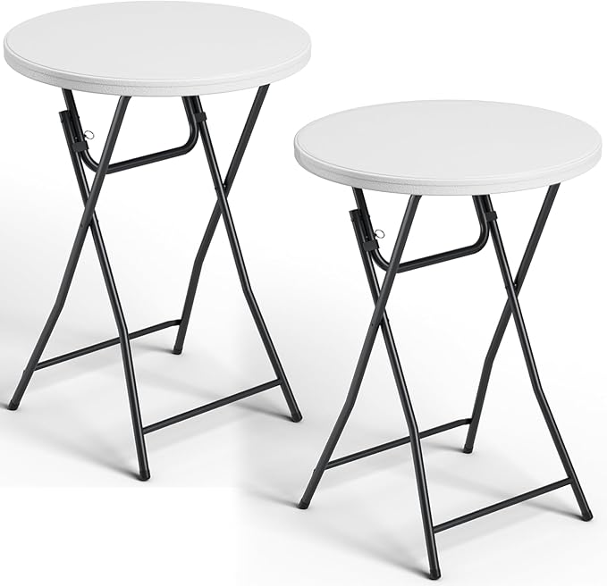 Folding Table 2 Pack, 32 Inch Foldable Cocktail Bar, High Top Round Folding Bar Tables No Assembly, Portable Bistro & Commercial Event Furniture for Wedding, Banquet, Party, Indoor Outdoor Use