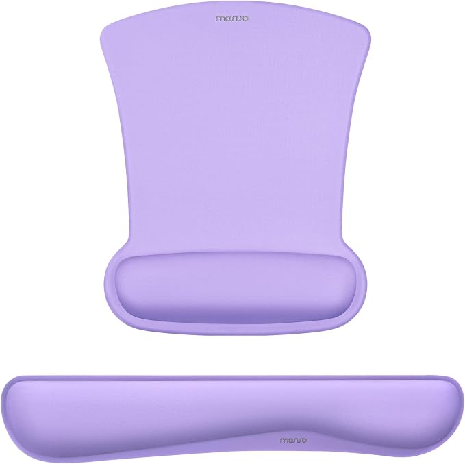 MOSISO Wrist Rest Support for Mouse Pad & Keyboard Set, Ergonomic Mousepad Non-Slip Base Home/Office Pain Relief & Easy Typing Cushion with Neoprene Cloth & Raised Memory Foam, Light Purple