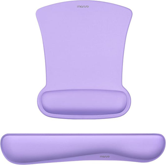 MOSISO Wrist Rest Support for Mouse Pad & Keyboard Set, Ergonomic Mousepad Non-Slip Base Home/Office Pain Relief & Easy Typing Cushion with Neoprene Cloth & Raised Memory Foam, Light Purple