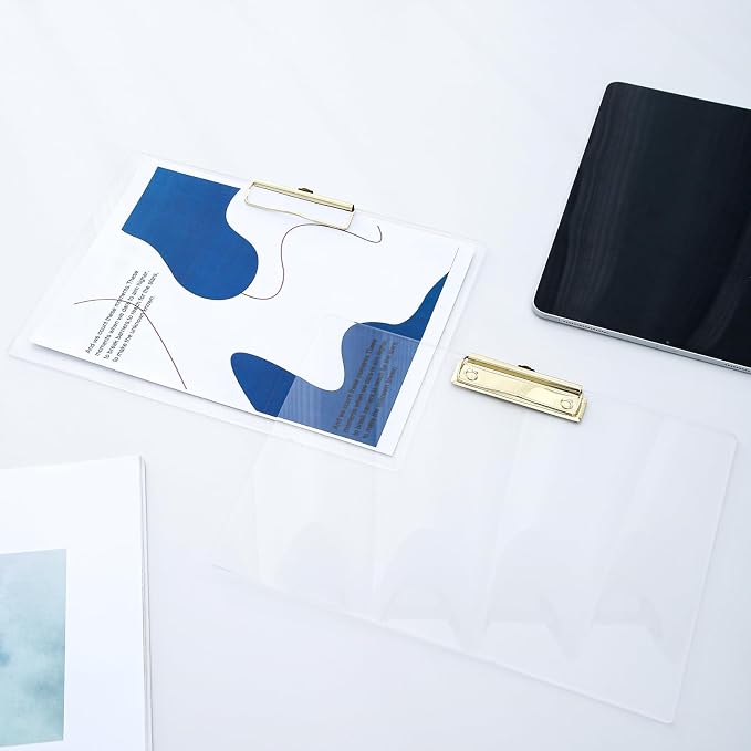 JIARI 2 Pack Clear Acrylic Office Clipboard A4 Letter Size 9.06" x 12.6" (Gold Horizontal)