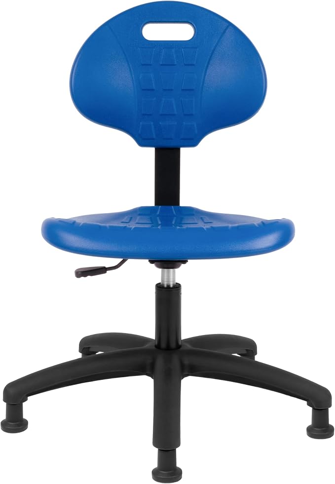 Table Height Chair/Stool-Easy to Clean! Deluxe Ergonomic Polyurethane Chair. 5" of Height Adj (15.5"-20.5") 450 lb Capacity. Automotive, Lab, Garage, Home, Office (Glides, Blue)