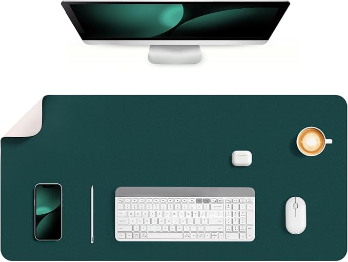 Dual Sided Desk Pad Faux Leather Desk Mat Large Mouse Pad | Desk Pad Protector Non-Slip Waterproof Desk Mouse Pad for Writing Desk, Office, Home(Green White 35.4"X17")