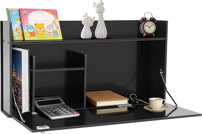 Wall Mounted Desk, Modern Floating Computer Desks with Keyboard Tray, Lockable Fold Down Wall Desk Space Saving Table Workstation for Bedroom Study Room Small Space(White)