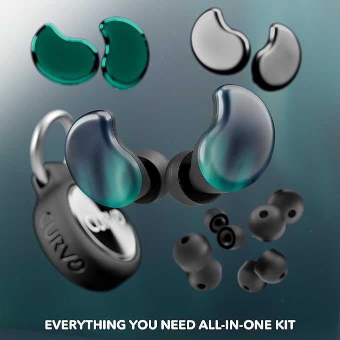 CURVD Cliq Noise Cancelling Ear Plugs – Reusable Concert Earplugs for Noise Reduction with Swappable Covers, 5 Tip Sizes & Travel Case. Stylish, Comfy, and Customizable Protection