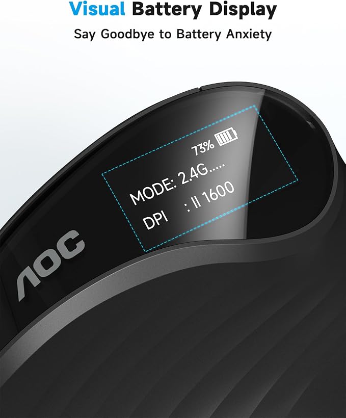 AOC 2.4GHz Ergonomic Mouse, Wireless Bluetooth Vertical Mouse for Work, 4800 DPI Optical Tracking, 5 Adjustable DPI, Quiet Clicks, RGB Light, Compatible with Computer, Laptop, PC, Mac, Desktop - Black