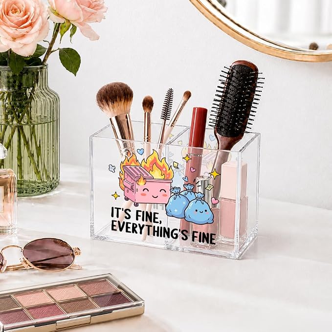 Everything's Fine Acrylic Desk Organizer, 2 Compartment Office Box