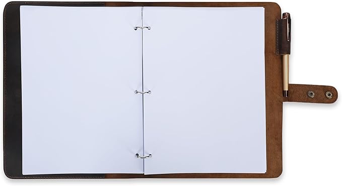Premium Leather 3-Ring Binder Portfolio, 8.5x11 Inch Letter Size Organizer Folder, Refillable 3-Hole Paper BusinessBinder, Resume Folio for Men and Women (Brown)