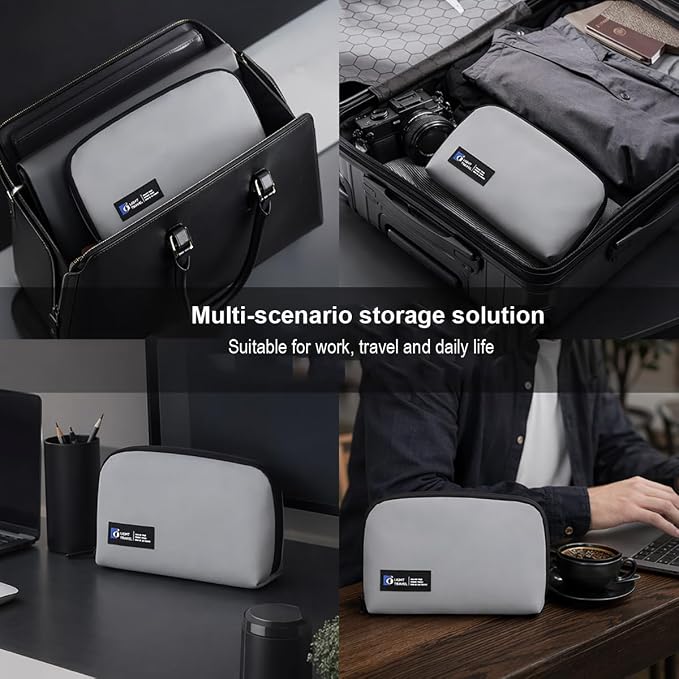 Electronics Organizer Bag, Travel Digital Storage Pouch for Cable, Cord, Earphone, USB Flash Drive, Power Bank, Hard Drive, Portable Tech Travel Case with Multi-Compartment (Grey)