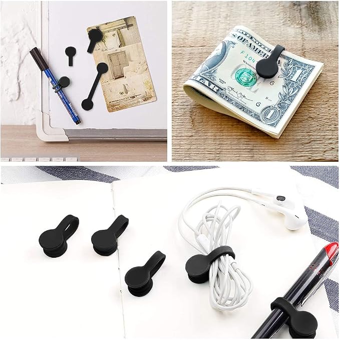 Viaky Magnetic Cable Ties 6-Pack,Silicone Cord Ties Cable Clips,Black | Magnetic Cord Organizers for Wires, USB Cables, Earphones,Reusable Twist Ties Wire Organizer for Home,Office,Kitchen,School