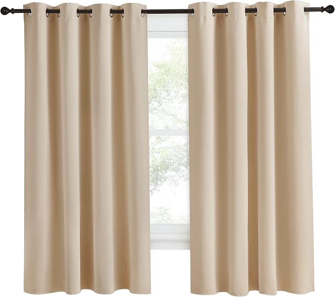 NICETOWN Room Darkening Biscotti Beige Curtain, 55x68 inches, 1 Piece, Modern Design Light Reducing & Privacy Protection Short Window Drape/Drapery for Kid's Room