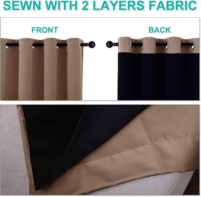 NICETOWN Bedroom Full Blackout Curtain Panels, Super Thick Insulated Window Covers, Keeping Out Cold Air and Heat 100% Blackout Blinds with Black Liner (Cappuccino, Set of 2 PCs, 55 by 57-inch)