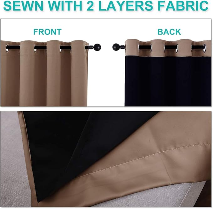NICETOWN Blackout Curtains 80 inches Long, Full Light Blocking Drapes with Black Liner for Nursery, Thermal Insulated Draperies for Hall, Villa (Cappuccino, 2 Pieces, 42" Wide Each Panel)