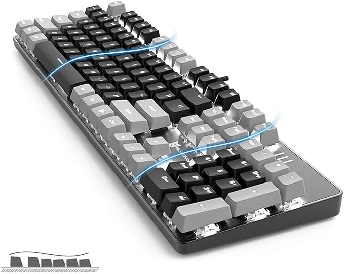 Merdia LED Backlit Full Size Wired Mechanical Gaming Keyboard | Black Switch 104 Keys US Layout Hot Swappable Full Size Mechanical Keyboard | White LED Backlit PC Gaming Keyboards (Black & Grey Color)