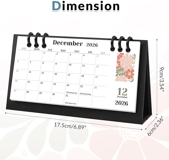 Small Desk Calendar 2026-2027, Flower Mini Desk Calendar (From January 2026 to December 2027) Flip Desktop Standing Calendar, Monthly Planner Cute Calendar, School Home Office Supplies