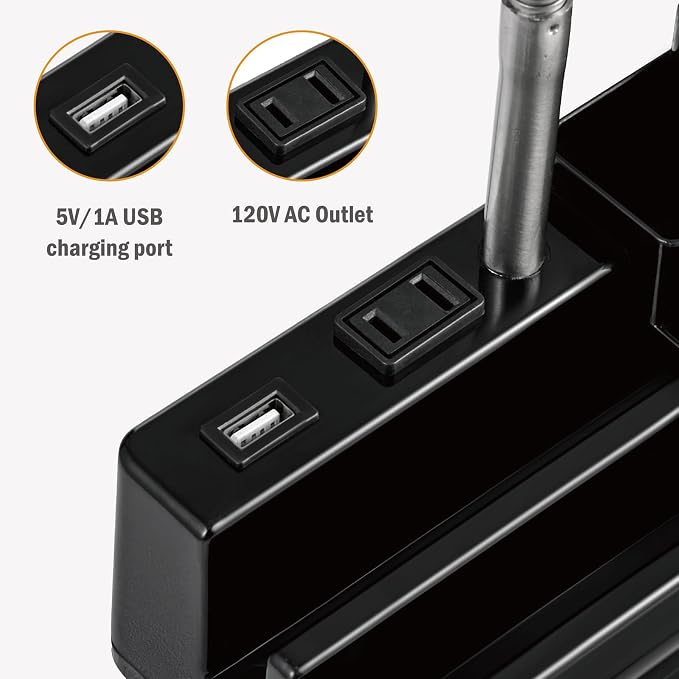 Small Desk Lamps for Home Office, Table Lamp with USB Port and Outlet, Desktop Lamp with Pen Holder, Flexible Neck Desk Lamp, Black Table Lamp for Reading Study