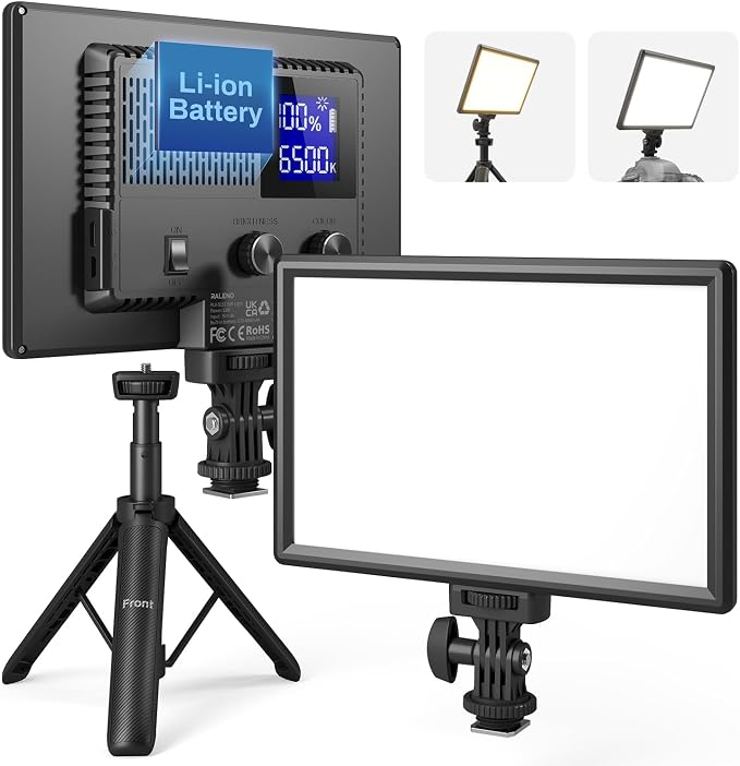 RALENO 9" LED Video Light Panel, 2500K-6500K Camera Light for Video Conference Recording with 4000mAh Battery Type-C USB Ports, CRI>95 Photo Lights for Outdoor Photography Live Streaming Zoom Call