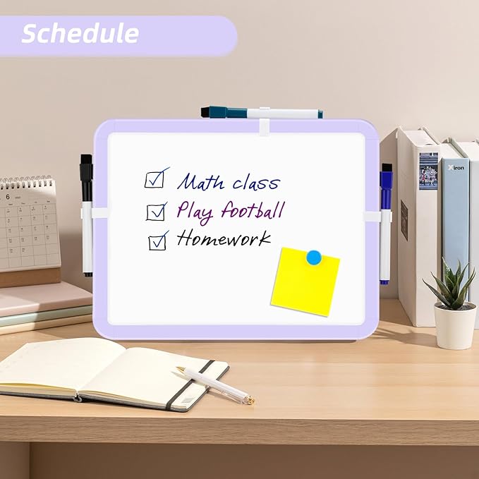 VUSIGN Small White Board Dry Erase, 8.5'' x 11'' Magnetic Dry Erase Board, Mini Whiteboard with Markers for Fridge, Wall, Locker, Purple
