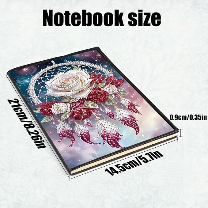 FRANDEK A5 50-Page DIY Diamond Art Painting Notebook with Beautiful Patterns, Special Shaped Diamond Art Craft for Beginners Adults Gift(Rose Dream Catcher)