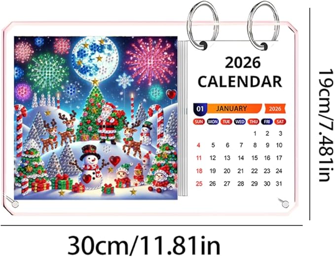 2026 Standing Desk Calendar DIY Diamond Art Painting Monthly Flip Desktop Calendar Mosaic Kits Acrylic Tabletop Calendars Diamond Art Craft Supplies Planner for Office Home Decor-Christmas