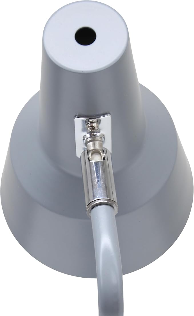 Simple Designs LD1072-GRY 15.2" Sleek Essentials Metal Cone Shade Desk Lamp with Adjustable Shade and Dual USB Ports, for Office, Desk, Nightstand, Dorm, Gray