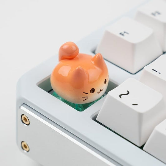 Artisan Cat Keycap for Mechanical Keyboards Esc, Orange Cat, Handmade Resin, 1U Size, MX Switch Compatible, Decorative Design for Gaming and Typing