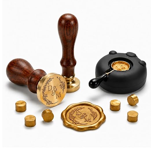 KAINSY Custom Wax Seal Stamp Kit, Personalized Gift with Logo, Name or Picture, Brass Wax Stamp for Wedding Invitation, Envelope Seals, Gift Wrapping, Wine Bottles, DIY Crafts & Graduation Gifts