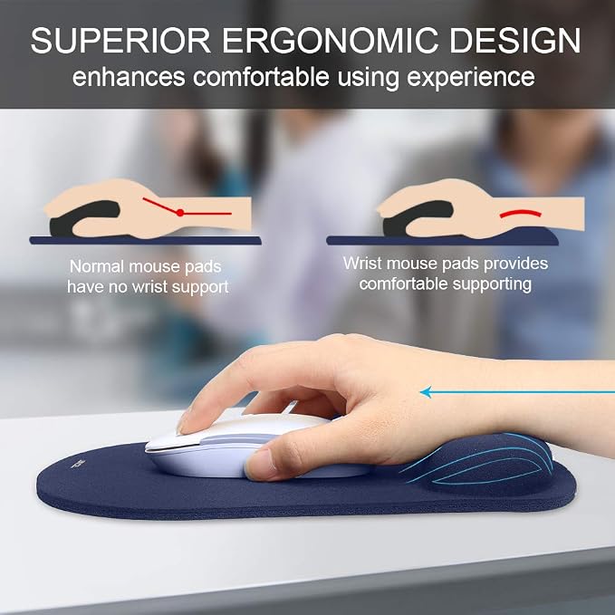 TECKNET Ergonomic Mouse Pad with Wrist Support | Soft Memory Foam, Fast Rebound, Pain Relief，Waterproof Surface, Non-slip Base
