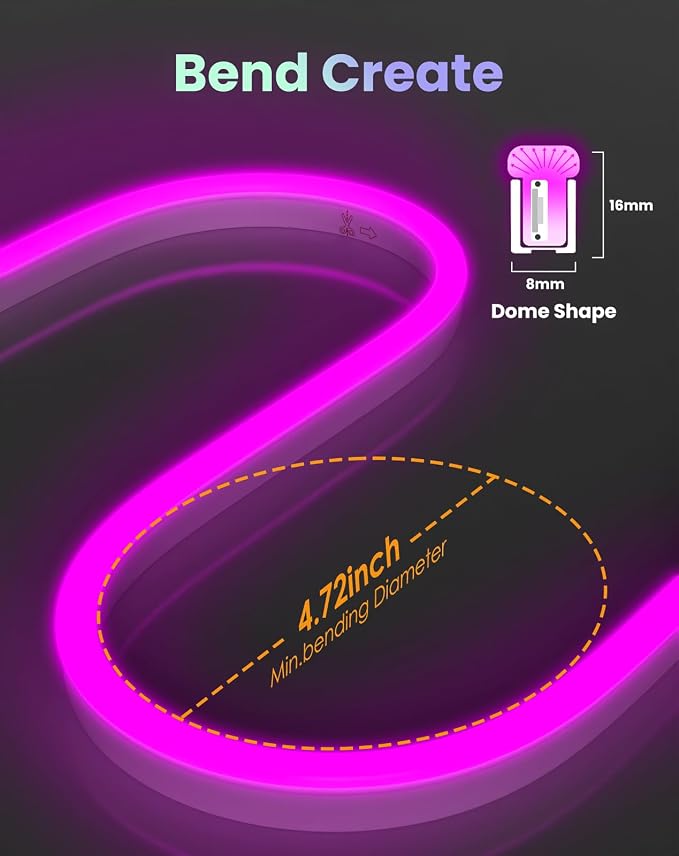 Shine Decor Smart LED RGB Neon Rope Lights AC 120V, ETL Expandable Color Changing Dimmable with Remote Compatible with Alexa, Google Assistant, Cold-Resistant & IP65 Waterproof, 8x16 mm, 32.8FT