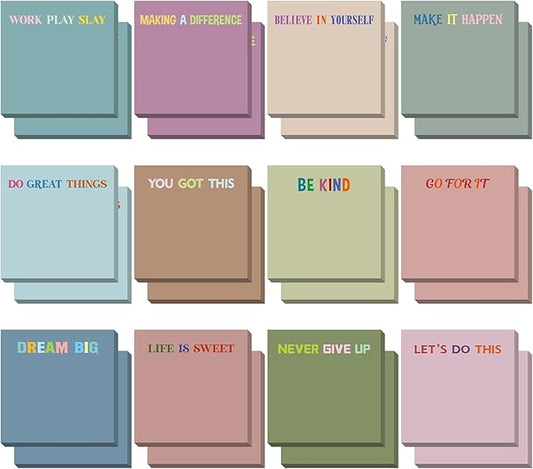Yinder 24 Pcs Inspirational Sticky Notes Thank You Gift Motivational Sticky Note Pad Employee Appreciation Gift Bulk for Staff Coworker Teacher Nurse Office Groups 3 x 3'' (Motivational,Morandi Color)