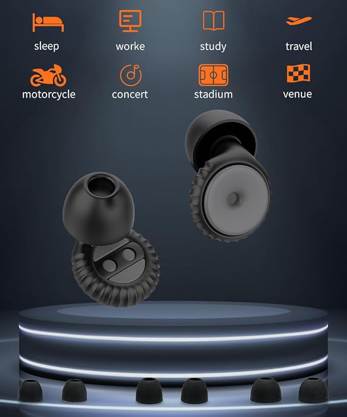 Ear Plugs for Sleeping Noise Cancelling EarPlugs Reusable Ear Concert Protection for Musicians,Rave,Focus,Moto and Sleep 25dB Silicone Earplugs Noise Reduction 8 Pair Ear Tips (XS/S/M/L) Black