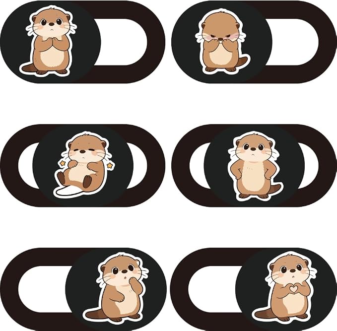 6Pcs 6 Styles Otter Cute Laptop Camera Cover Privacy Guard Accessories, 0.04 Inch Ultra Thin Webcam Cover Slide Protector Blocker for Desktop Computer Tablet Notebook Mini PC Office Use