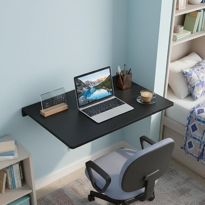 Tangkula 31.5" Wall Mounted Folding Desk, Drop-Leaf Floating Desk with Spacious Surface, Space-Saving Foldable Wall Table for Study, Bedroom, Laundry, Balcony & Small Spaces