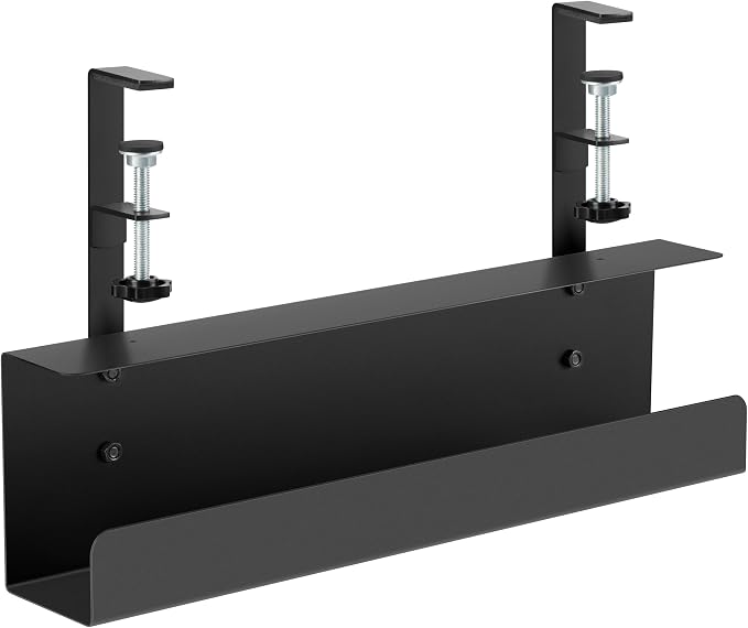 ZhiYo 16.5in Steel Cable Management Under Desk Tray, Large Clamp-On Under Table Cord Hider Tray, No Drill Cable Organizer for Desk, Wire Management Raceway, Black Rack, W3in x H4.7in