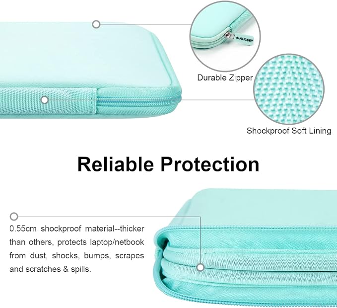 AULEEP 15-15.6 Inch Laptop Sleeves, Neoprene Notebook Computer Pocket Tablet Carrying Sleeve/Water-Resistant Compatible Laptop Sleeve for Acer/Asus/Dell/Lenovo/HP, Light Green