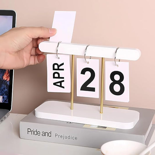Perpetual Daily Flip Calendar for Desk Reusable Office Desktop Decor Home Accessories Photography Props (White) (TZL-calendar)