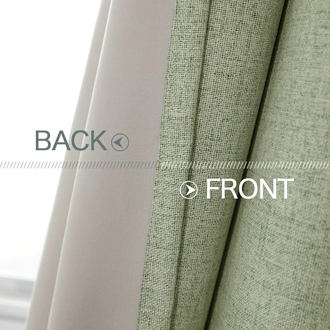 MIULEE Linen Texture Curtains for Bedroom Solid 100% Blackout Thermal Insulated Sage Green Curtains Grommet Room Darkening Curtains/Draperies for Living Room 52x84 Inch (2 Panels)