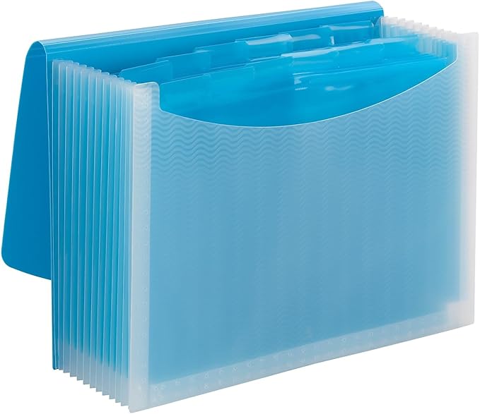 Smead Poly Frequency Expanding File Folders, Flap and Cord Closure, Letter Size, Wave Pattern, 13 Pocket, Teal/Clear (70869)