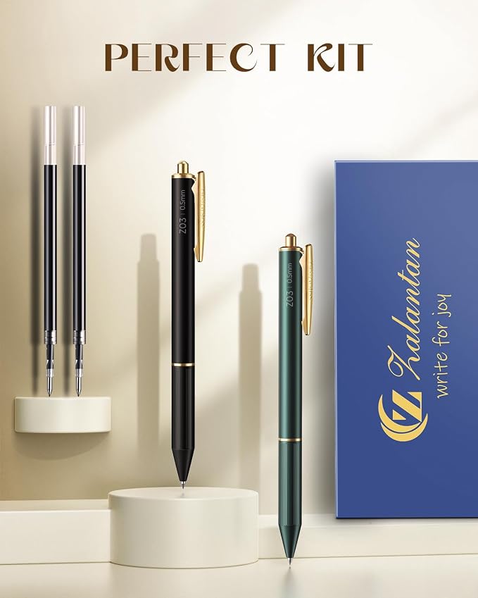 Elegant Retractable Click Gel Pen, Gel Fine Tip Luxury Metal Pen High Quality Fancy Pens, Writing Pens for Journaling Smooth Writing Archival Ink, Leak-Proof 2 Pens/Box + 2 Refills