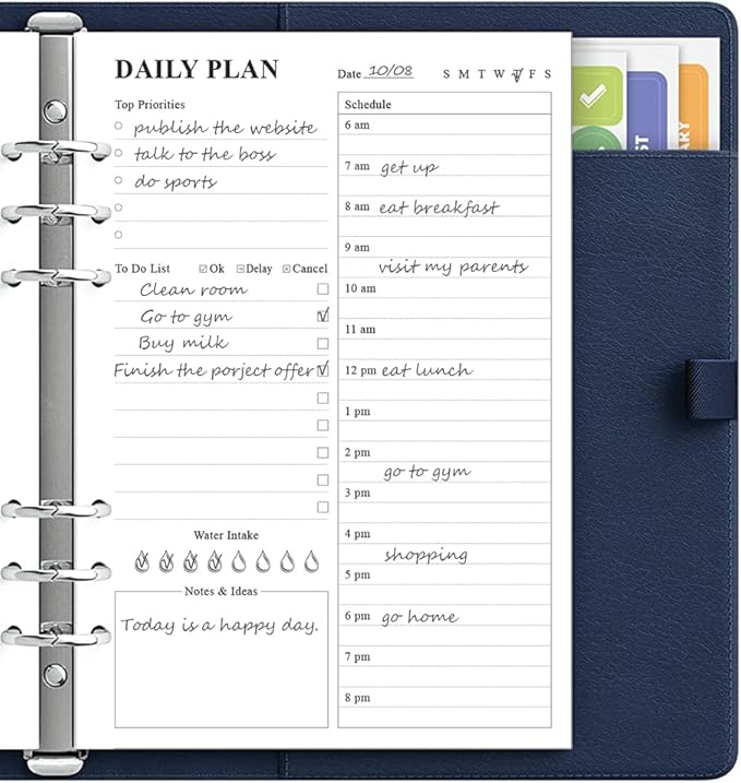 ZGMJ Undated Daily Planner Refill - A5 Day Planner Insect To Do List, 100 Sheets/200 Pages Planner and Lined Refill, 6-Hole Punched, 100 gsm White Paper, 5.8'' x 8.3''