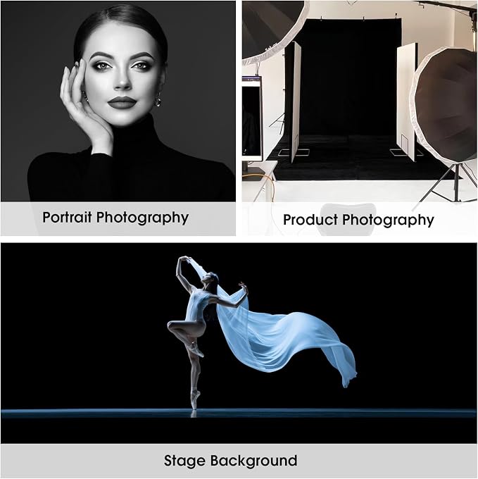 CPLIRIS 10x20ft Black Backdrop for Photography, Dual-Size Dual-Pocket Design Photo Booth Background for Portrait Photoshoot, Party and Video with Both Options of 10 feet and 20 feet in Width