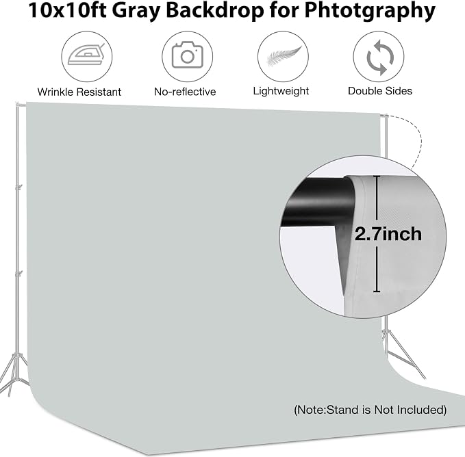 Aimosen 10x10 FT Gray Backdrop Background for Photography Large Photo Backdrop Curtain Drapes, High Density Gray Screen Backdrops for Party Portrait Photoshoot Booth Video Studio