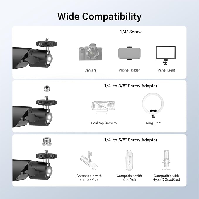 NEEWER Low Profile Mic Boom Arm Desk Mount, Microphone Boom Arm with 360° Ball Head & Cable Management Channels, 1/4" 3/8" 5/8" Threads for Podcast Streaming Gaming Recording, Max Load 3.3 lb, MS007